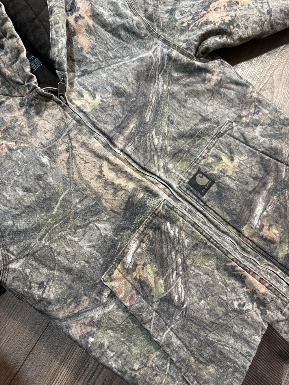 Carhartt Youth Large 14-16 Mossy Oak Camo Active Jacket Quilt Lined Hooded